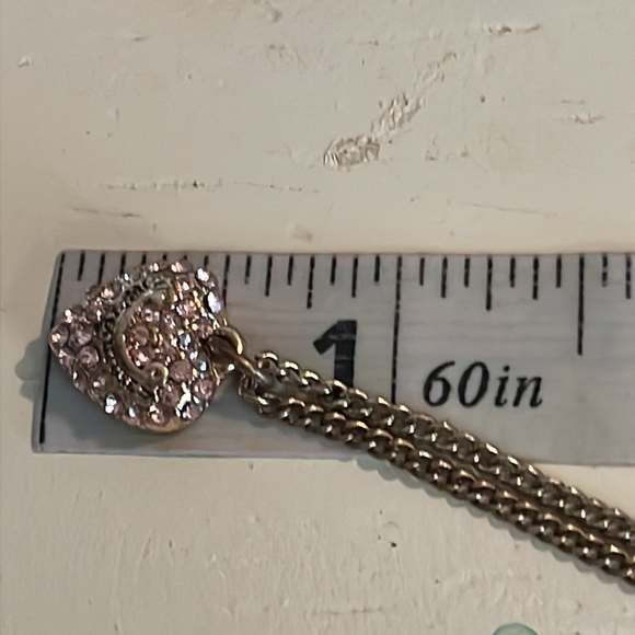 Triple strand gold tone necklace w/3-0.5” prong set Austrian crystal pendants - Picture 13 of 14